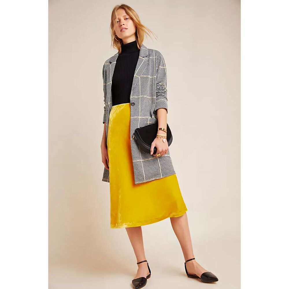 Maeve Women's Yellow Crushed Velvet Maxi Skirt | Small (4-6)